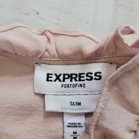 Express Size	M Slim Fit Portofino Shirt Pink Fabric Button Loop Closure Feminine - Picture 7 of 8